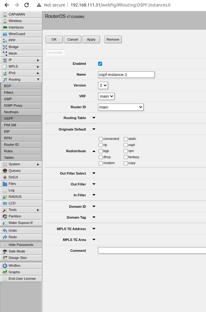 MikroTik-1 ospf instance