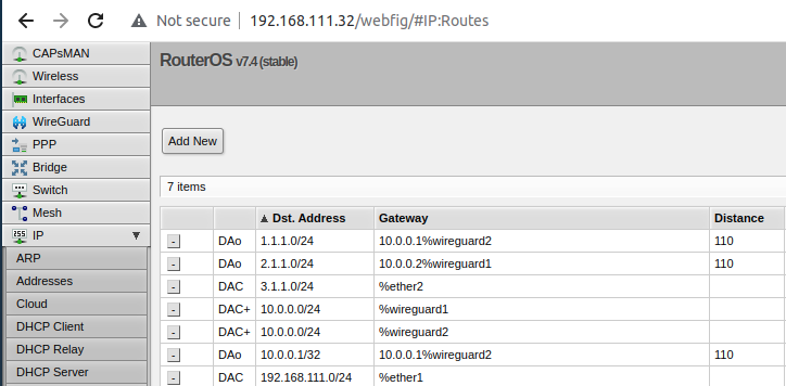 MikroTik-2 routing table