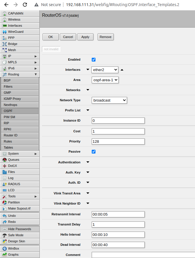 MikroTik-1 ospf passive interface