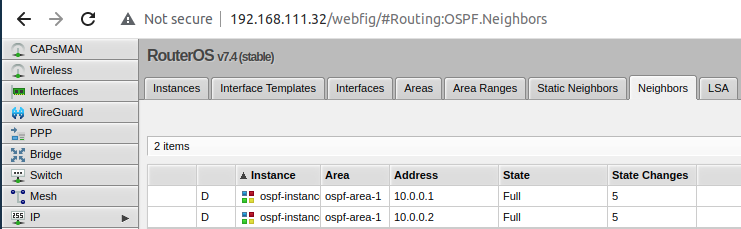 MikroTik-2 ospf neighbor