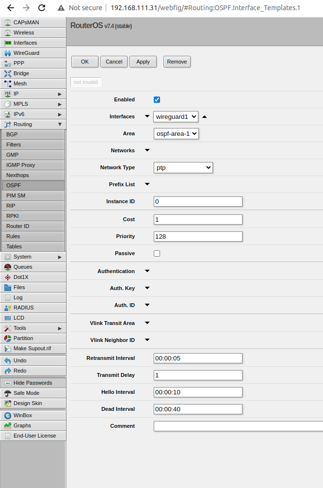 MikroTik-1 ospf interface template